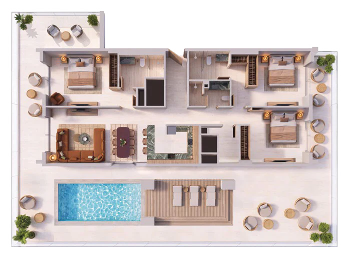 Indicative Binghatti Spectre three-bedroom floor plan
