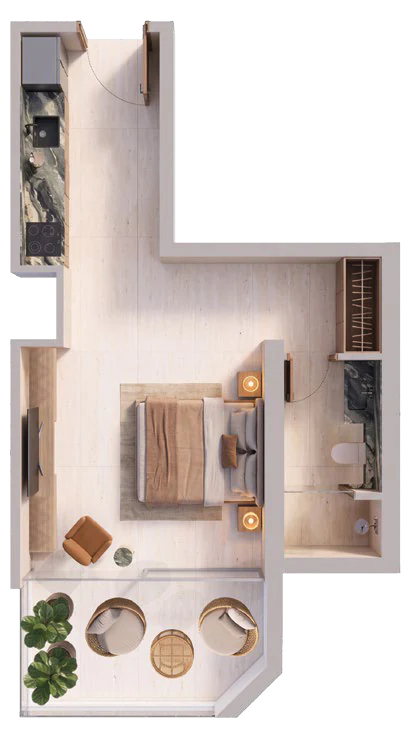 Indicative Binghatti Spectre studio floor plan