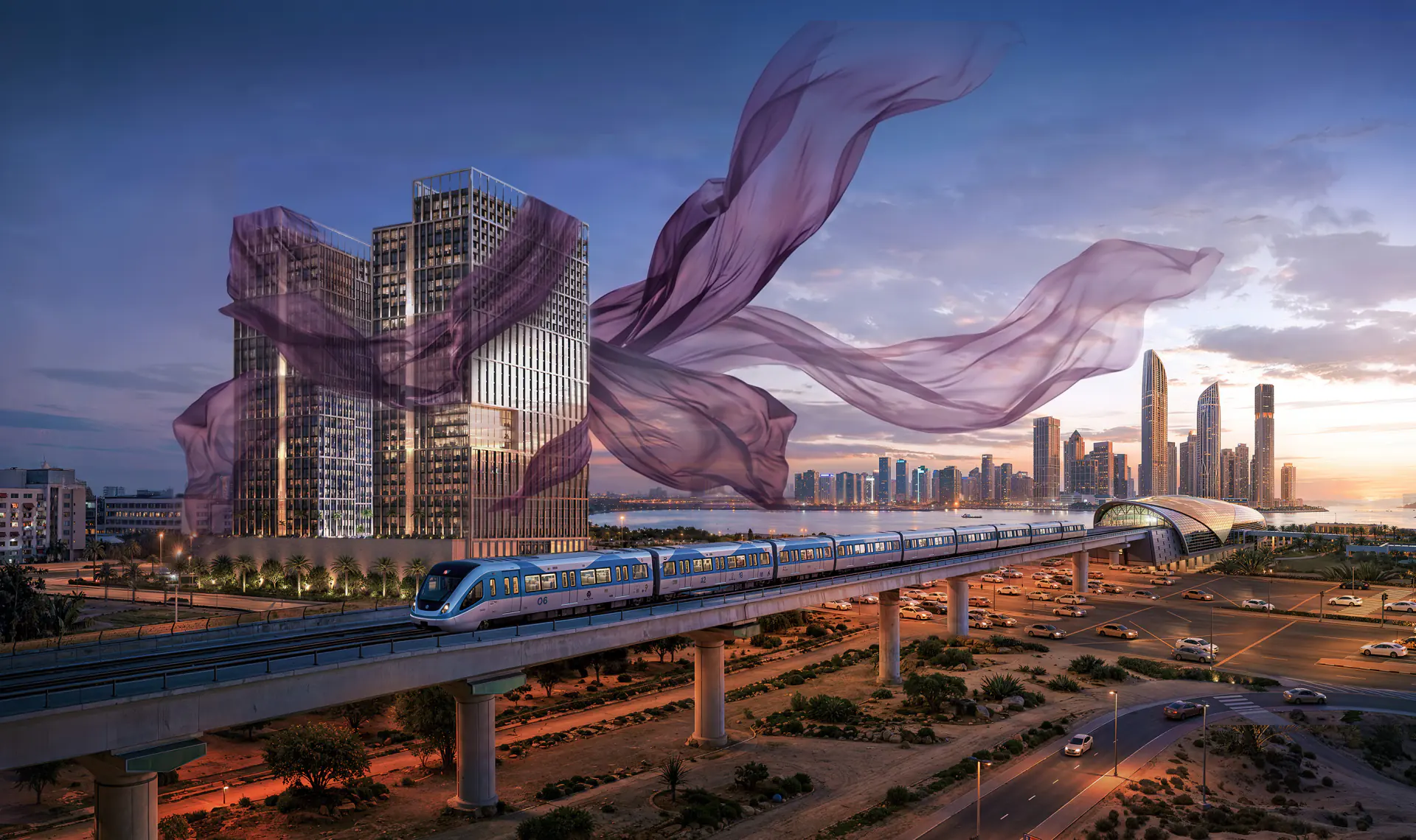 Binghatti Spectre beside Dubai metro infrastructure in Al Jaddaf