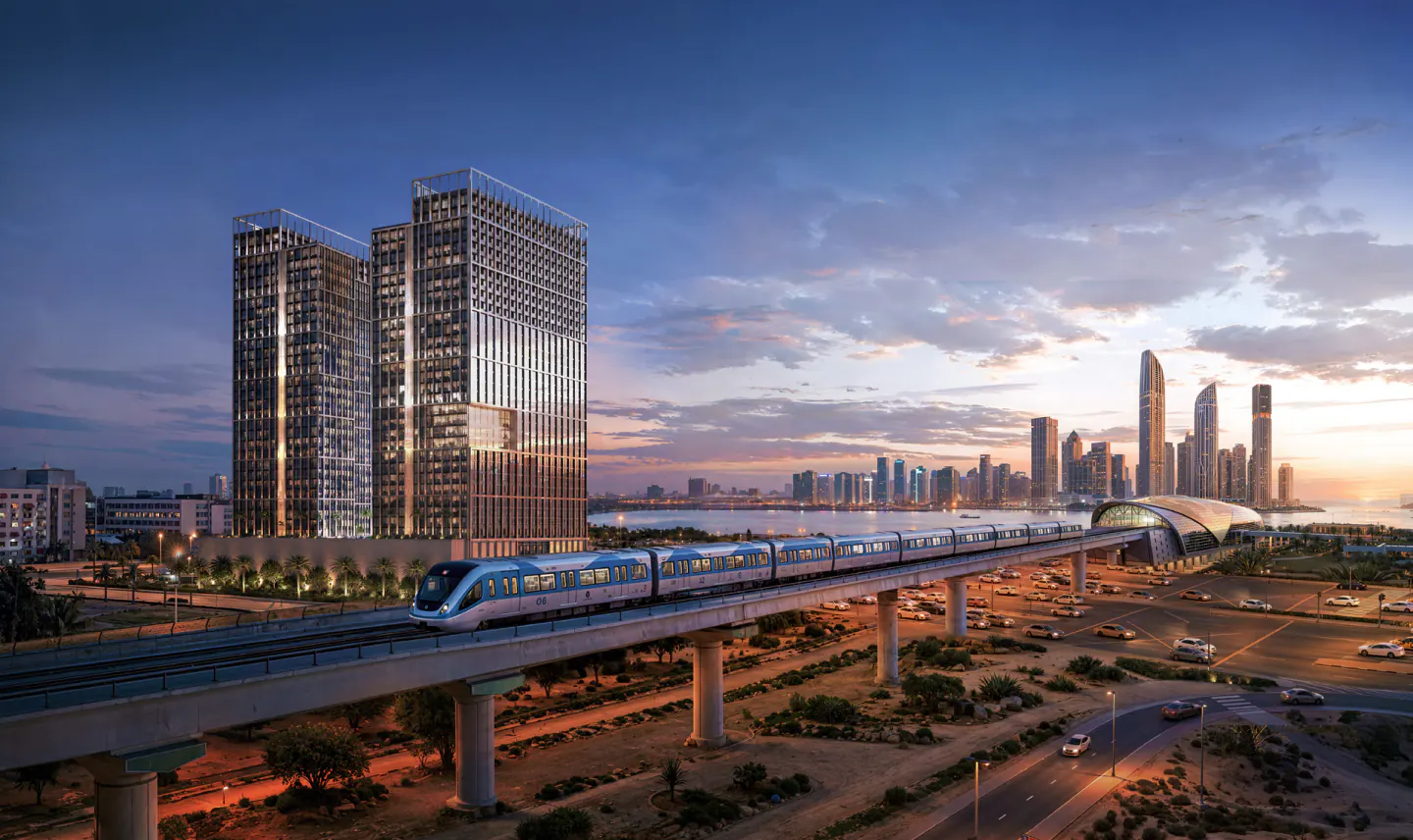 Binghatti Spectre beside the metro corridor in Al Jaddaf
